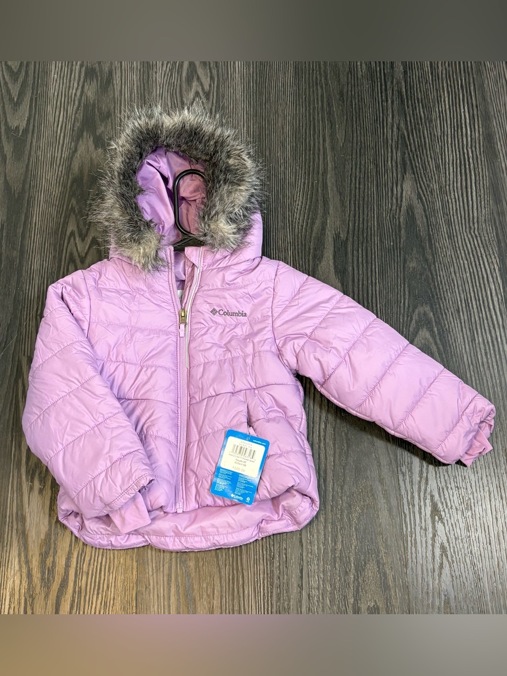 Columbia Katelyn Crest II Girls 4T Lavender Puffer Jacket Faux Fur Hood NWT